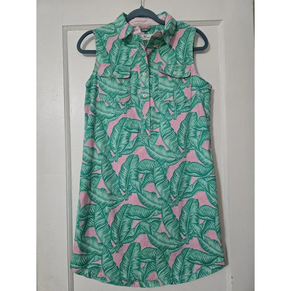 Vineyard Vines Margo Print Midi Dress Sz 4 Womens Sleeveless Green Tropical - Picture 1 of 5